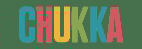 Colorful word CHUKKA in multi-colored letters on green background