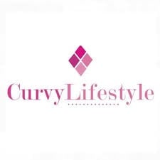 CurvyLifestyle logo featuring a magenta diamond icon above purple text with dotted line accent